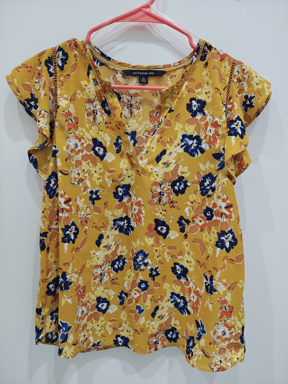 Zac & Rachel Mustard Floral V-Neck Flutter Sleeve Top